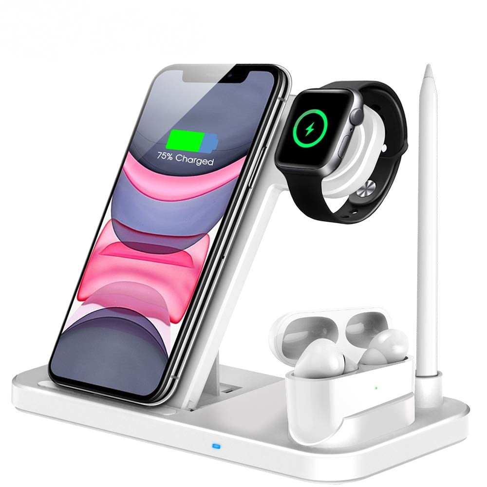 APPLEDESK - 4 in 1 Foldable Qi Fast Wireless Charger Stand For All iPhones, Apple Watches, & Airpods- 10/15W